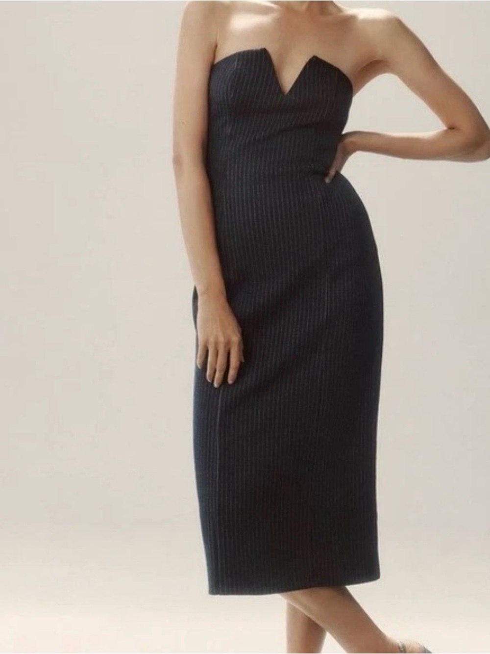Maeve Menswear Pin-Striped Strapless Dress